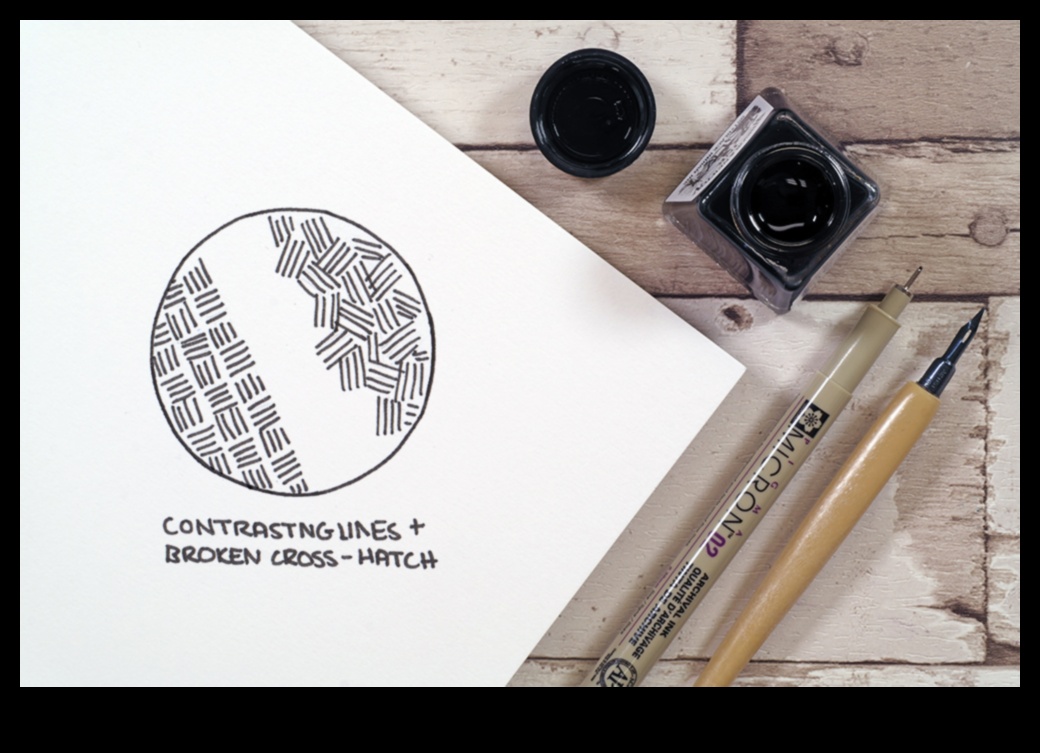 Hatch pildspalvas un tinte Radoša kombinācija 5 Izšķilšanās māksla: tekstūras un dziļuma veidošana pildspalvā un tintē