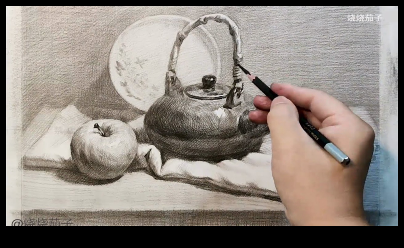 Zīmuļa tehnikas klusās dabas zīmēšanai 2 Zīmuļu tehnikas dinamiskiem klusās dabas zīmējumiem grafītā