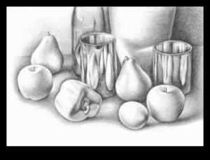 Zīmuļu tehnikas dinamiskiem klusās dabas zīmējumiem grafītā